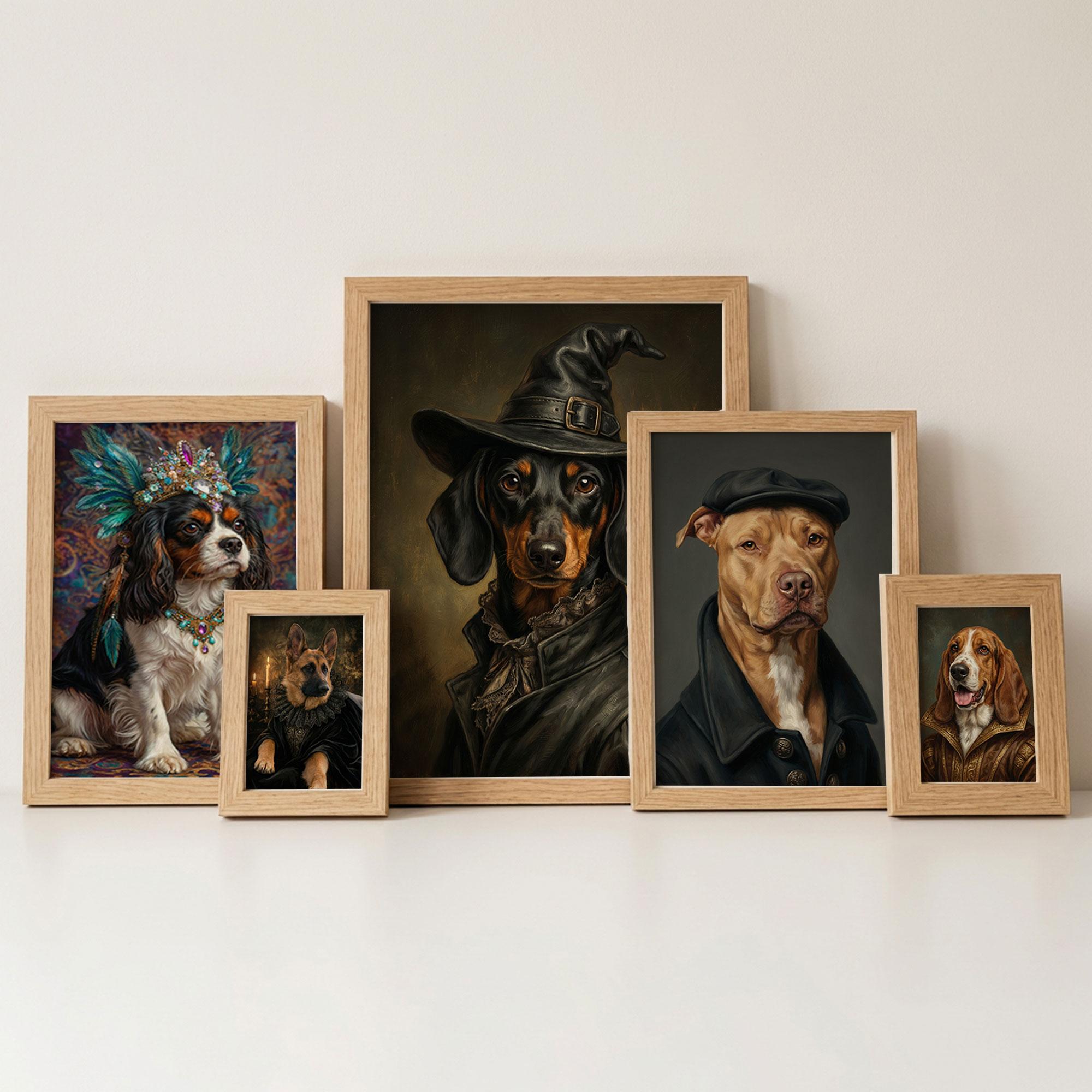 Funny Pet Portrait in Costume, Custom Dog Cat Painting